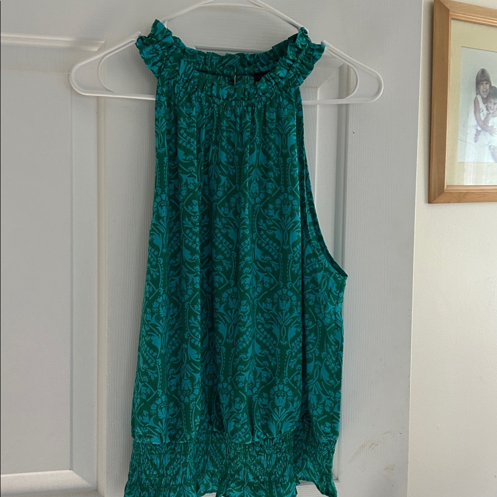 Ann Taylor Factory Teal Patterned Blouse